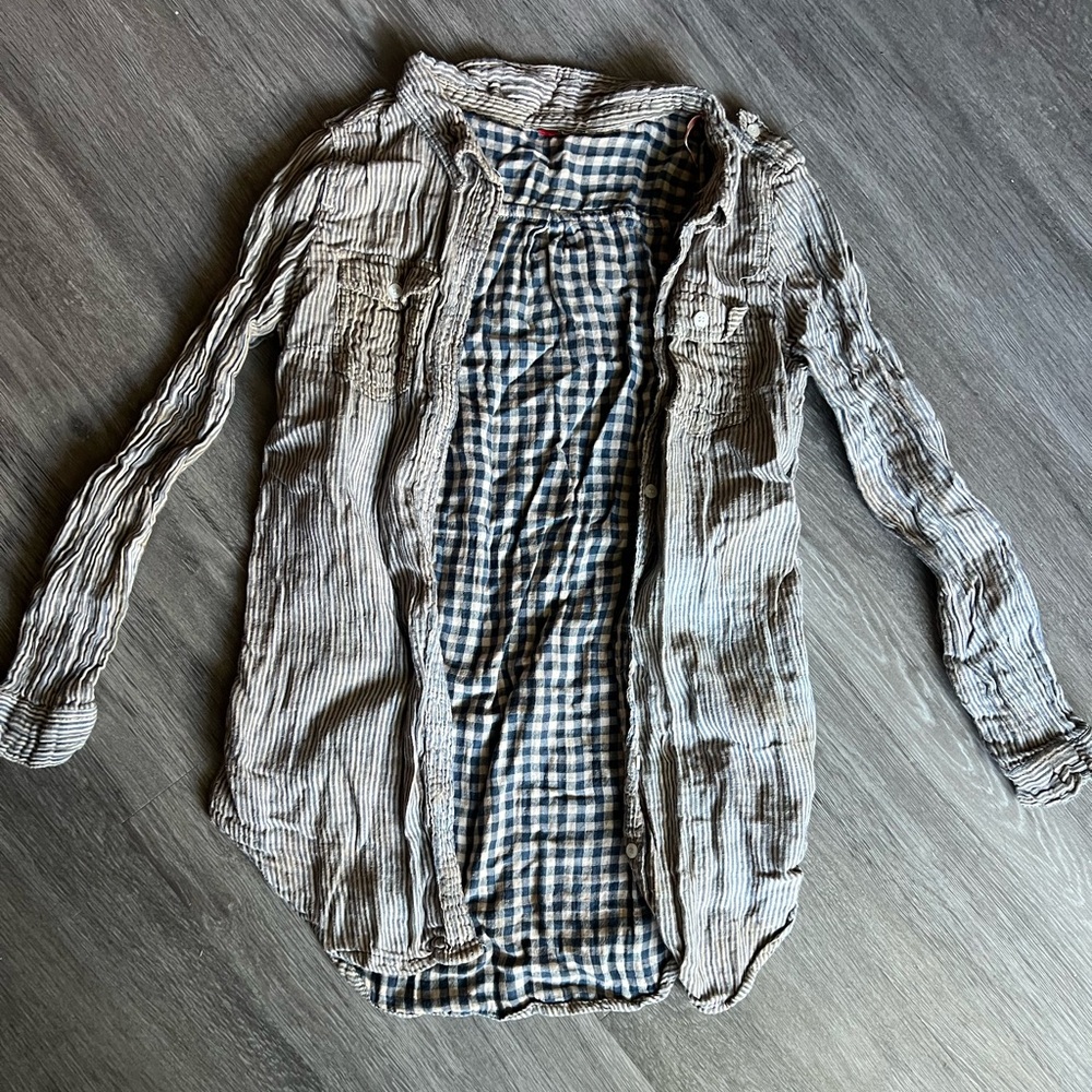 Striped Long Sleeve Shirt with Checkered Lining